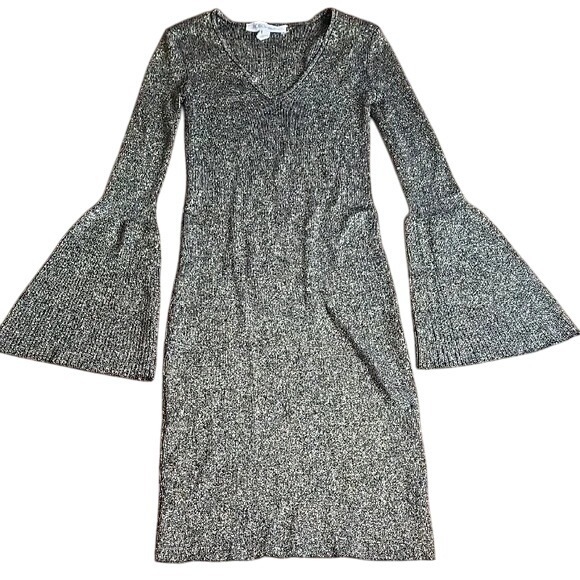 BCBGeneration Dresses & Skirts - BCBGeneration Metallic Glitter Trumpet Sleeve Dress, Gold, Women's Size XS